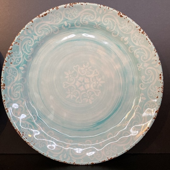 Cynthia Rowley MELAMINE Dinner Plate Teal Blue Medallion Rustic Tuscany TWO (2) - Picture 2 of 6